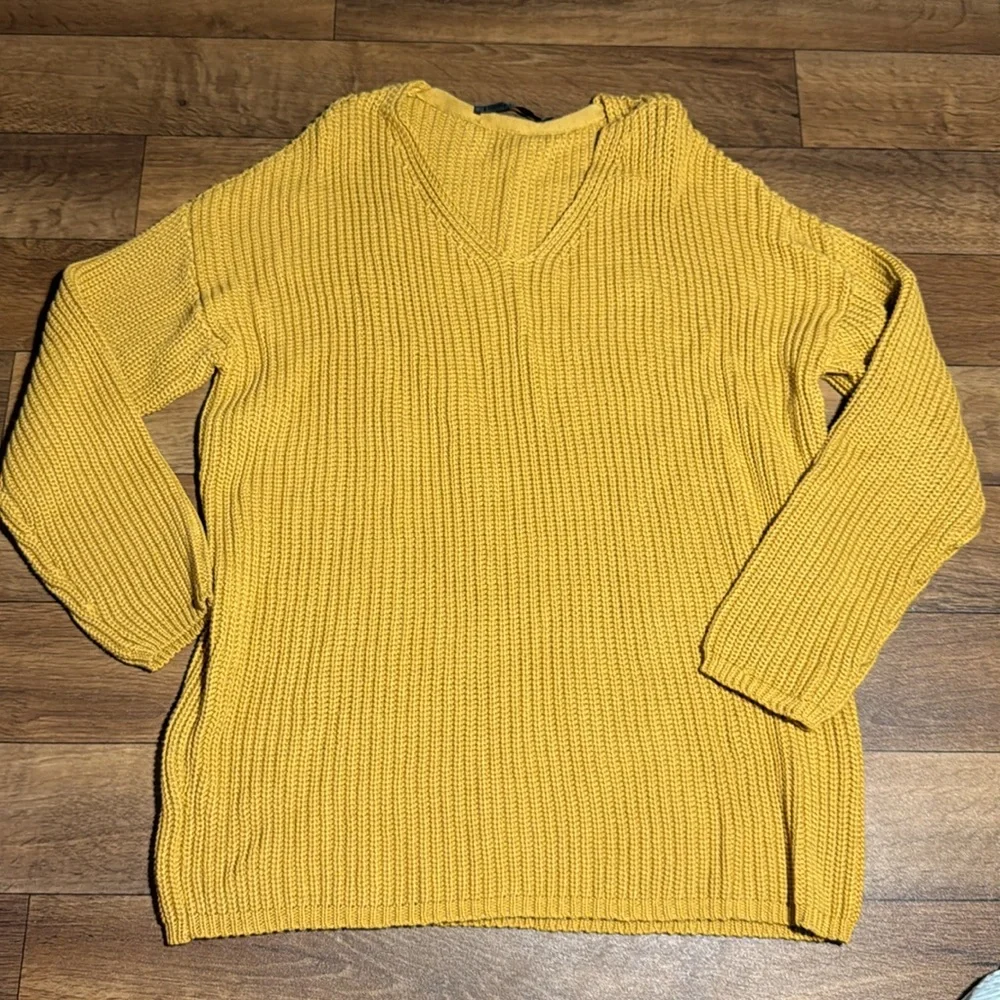 Jenni Kayne Fisherman Organic Cotton Cabin Blend Sweater Large Mustard $325 Love - Picture 1 of 11